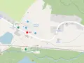 Mapa skalnego miasta Adršpach z zaznaczoną trasą zwiedzania, parkingiem i wejściem/wyjściem.