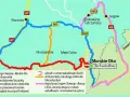 Mapa pokazuje, jak dojechać z Bukowiny Tatrzańskiej do Morskiego Oka. Dostępne są różne trasy, w tym objazdy i drogi z ruchem wahadłowym.