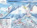 Mapa Tatrancí s vyznačenými sjezdovkami, lanovkami a turistickými cíli.