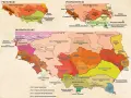 Mapa Polski z podziałem na makroregiony, prowincje i podprowincje. Widoczne Sudety, Karpaty, Wyżyna Małopolska i inne regiony.