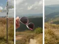 Droga na Małą Rawkę prowadzi przez trawiaste wzgórza. W tle góry, a w ręce okulary przeciwsłoneczne.