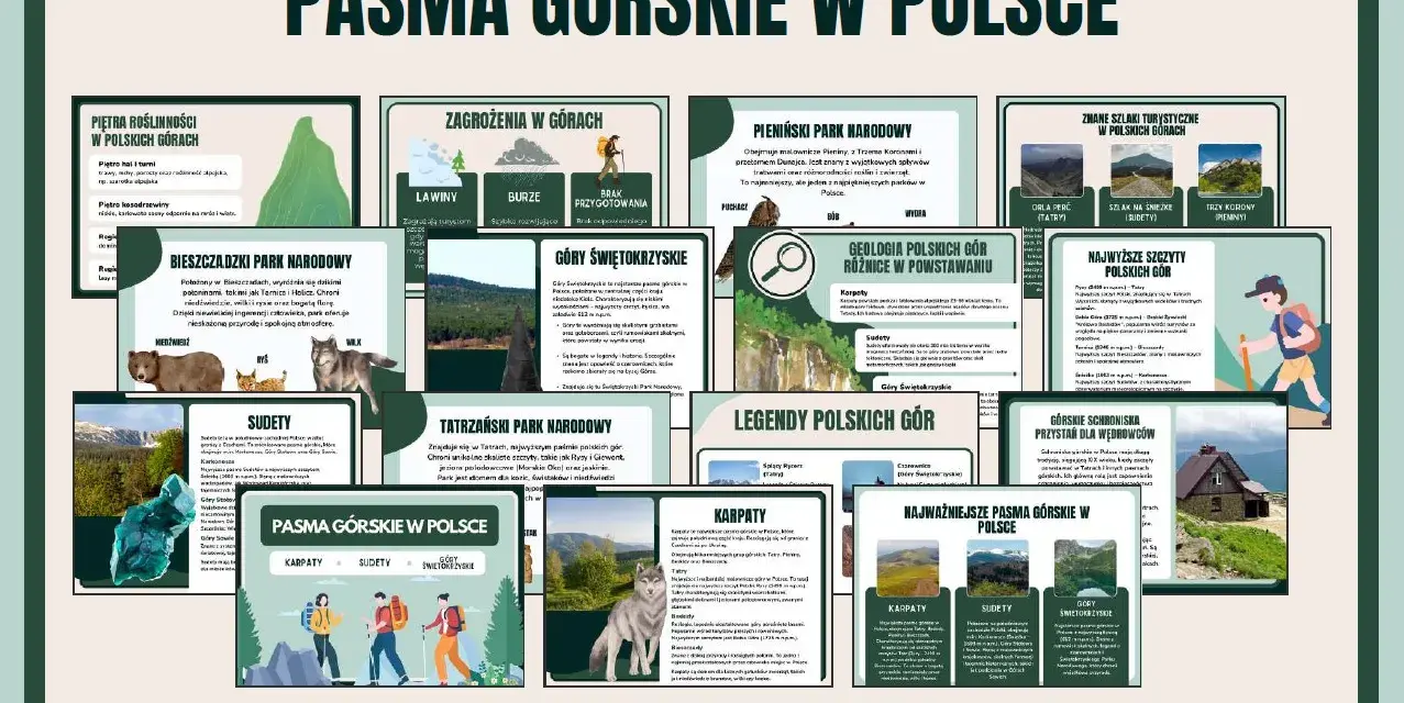 Mapa pasma górskie w Polsce dla dzieci. Poznaj Karpaty, Sudety i Góry Świętokrzyskie.