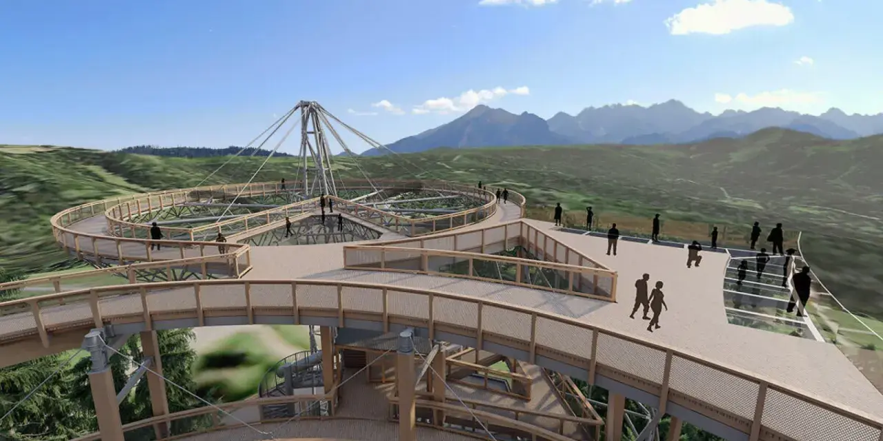 Drewniany spacer w chmurach z widokiem na góry. Sprawdź sky walk cennik i zaplanuj wizytę!