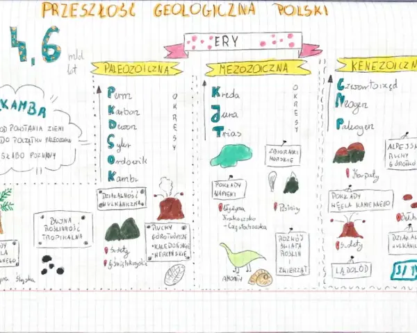 Mapa przedstawia dzieje Ziemi, kiedy powstały Karpaty i inne formacje geologiczne.