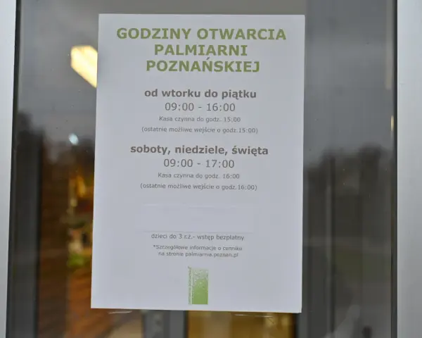Godziny otwarcia Palmiarni Poznańskiej: wt-pt 9-16, sb-nd, święta 9-17. Sprawdź ceny biletów na stronie.