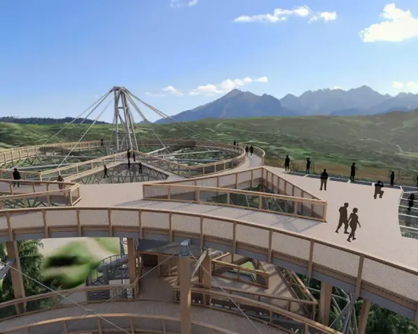 Drewniany spacer w chmurach z widokiem na góry. Sprawdź sky walk cennik i zaplanuj wizytę!
