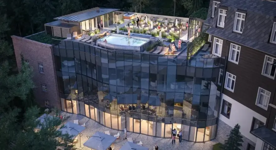 Nowoczesny hotel Sanssouci Karpacz, kiedy otwarcie? Relaks na dachu z basenem i widokiem na las.