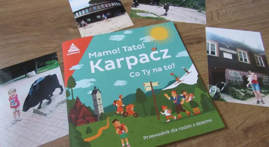 Książka "Mamo! Tato! Karpacz. Co Ty na to?" i zdjęcia z rodzinnego weekendu w Karpaczu.