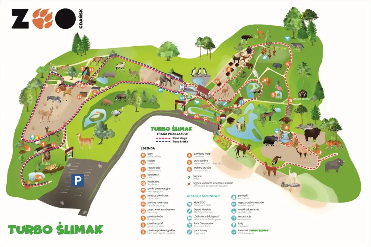 Mapa Zoo Gdańsk z trasą 